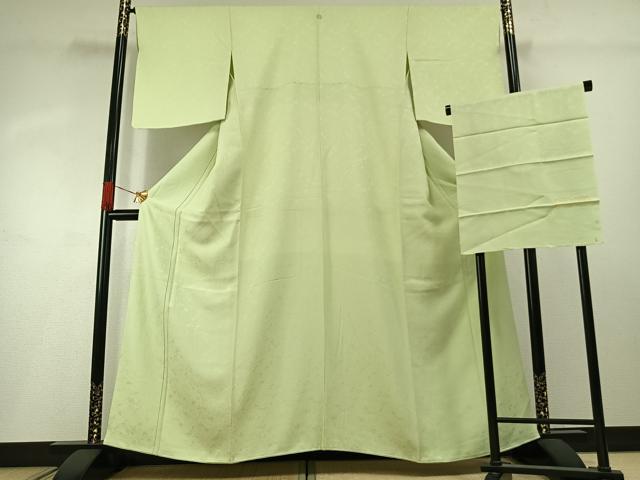 平和屋着物●上質な色無地　霞地紋　若菜色　反端付き　正絹　逸品　未使用　AABG4380fy