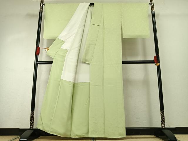 平和屋着物●上質な色無地　霞地紋　若菜色　反端付き　正絹　逸品　未使用　AABG4380fy