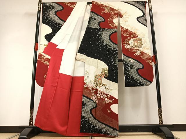 平和屋着物●豪華振袖　絞り　御所車花文　金彩　正絹　逸品　AABG4381fy