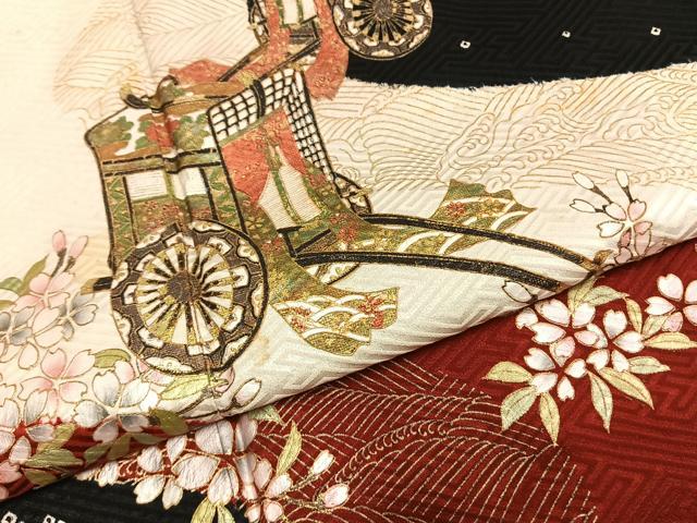 平和屋着物●豪華振袖　絞り　御所車花文　金彩　正絹　逸品　AABG4381fy