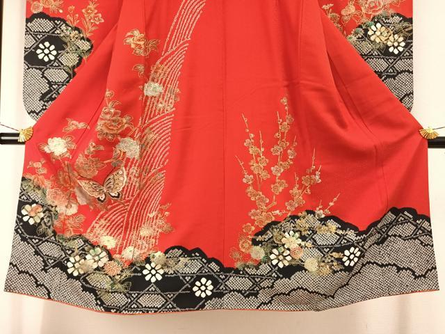 平和屋着物[]七五三 女の子 ７歳 小振袖 二尺袖 祝着 絞り 花蝶文 金銀彩 正絹 逸品 AABG4383fy