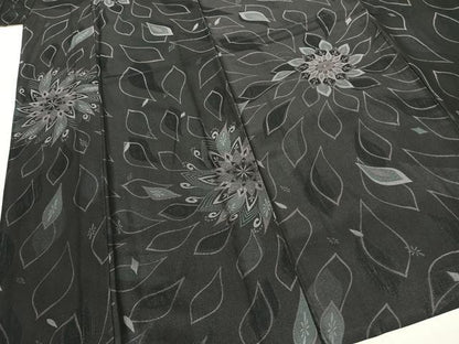 平和屋着物▽上質な小紋 単衣 吉祥花文 黒地 やまと誂製 正絹 逸品 AABG4385fy