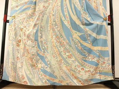 平和屋着物●豪華振袖　駒刺繍　熨斗花鳥文　金彩　正絹　逸品　AABG4386fy