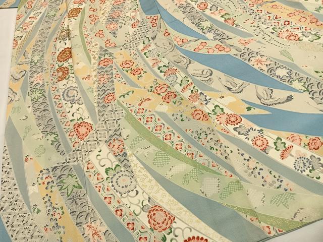 平和屋着物●豪華振袖　駒刺繍　熨斗花鳥文　金彩　正絹　逸品　AABG4386fy