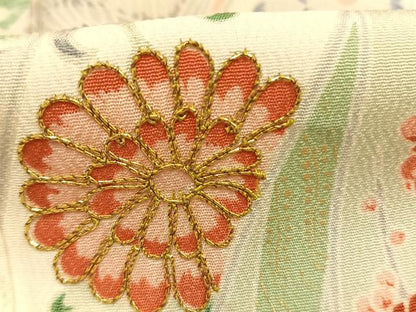 平和屋着物●豪華振袖　駒刺繍　熨斗花鳥文　金彩　正絹　逸品　AABG4386fy