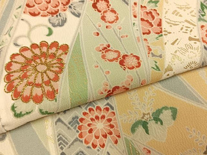 平和屋着物●豪華振袖　駒刺繍　熨斗花鳥文　金彩　正絹　逸品　AABG4386fy