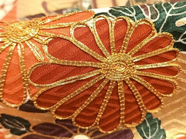 平和屋着物●豪華振袖　駒刺繍　絞り　御所車花鳥文　金彩　正絹　逸品　AABG4387fy