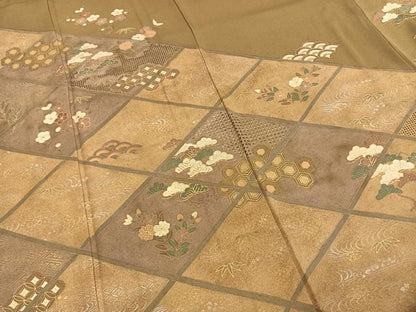 平和屋着物●訪問着　駒刺繍　松竹梅　金銀彩　金糸　正絹　逸品　AABG4390fy