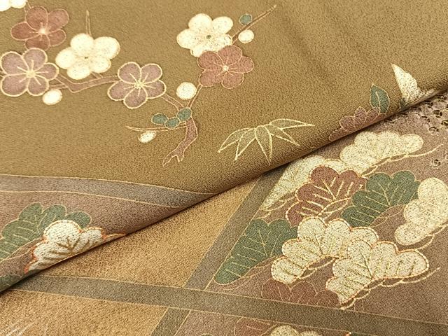 平和屋着物●訪問着　駒刺繍　松竹梅　金銀彩　金糸　正絹　逸品　AABG4390fy