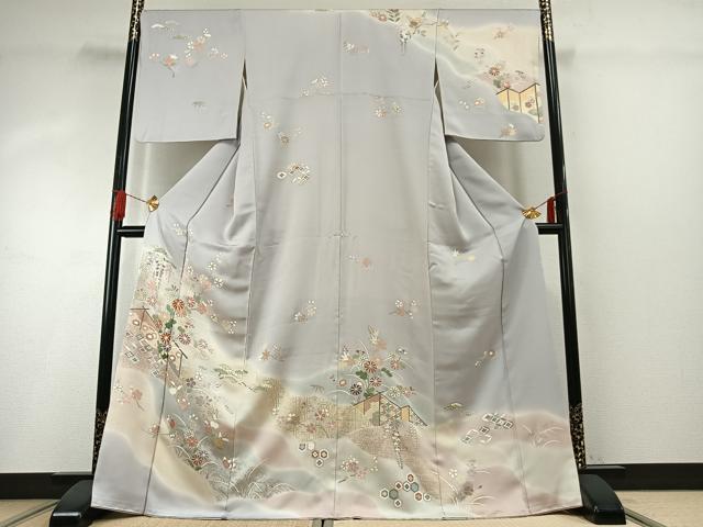 平和屋着物●創業460年・千總　訪問着　駒刺繍　枝花文　暈し染め　金彩　正絹　逸品　AABG4391fy