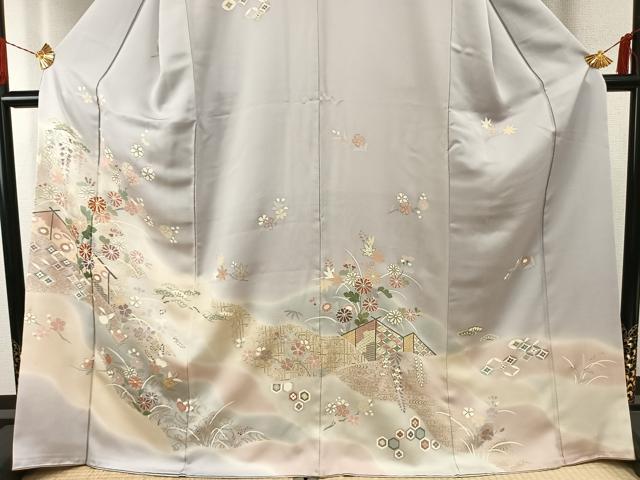 平和屋着物●創業460年・千總　訪問着　駒刺繍　枝花文　暈し染め　金彩　正絹　逸品　AABG4391fy