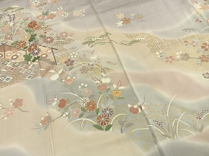 平和屋着物●創業460年・千總　訪問着　駒刺繍　枝花文　暈し染め　金彩　正絹　逸品　AABG4391fy