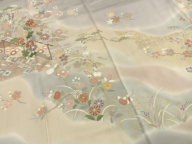 平和屋着物●創業460年・千總　訪問着　駒刺繍　枝花文　暈し染め　金彩　正絹　逸品　AABG4391fy