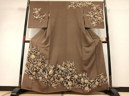 平和屋着物●訪問着　駒刺繍　花唐草文　暈し染め　金彩　正絹　逸品　AABG4392fy