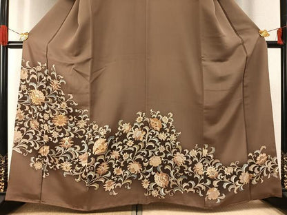 平和屋着物●訪問着　駒刺繍　花唐草文　暈し染め　金彩　正絹　逸品　AABG4392fy
