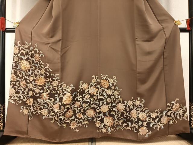 平和屋着物●訪問着　駒刺繍　花唐草文　暈し染め　金彩　正絹　逸品　AABG4392fy