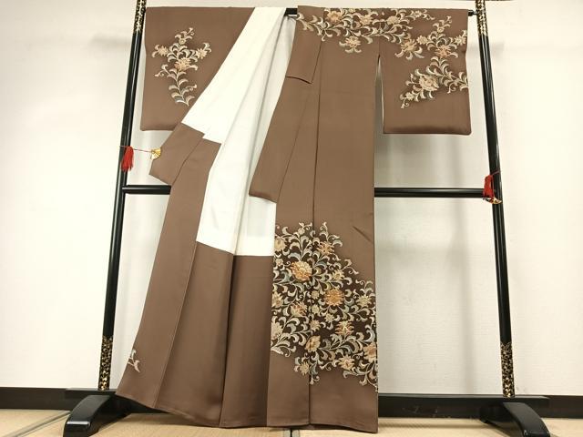 平和屋着物●訪問着　駒刺繍　花唐草文　暈し染め　金彩　正絹　逸品　AABG4392fy
