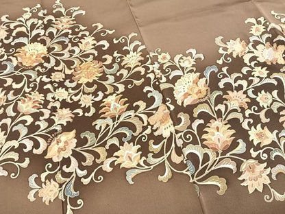 平和屋着物●訪問着　駒刺繍　花唐草文　暈し染め　金彩　正絹　逸品　AABG4392fy