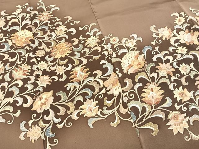平和屋着物●訪問着　駒刺繍　花唐草文　暈し染め　金彩　正絹　逸品　AABG4392fy
