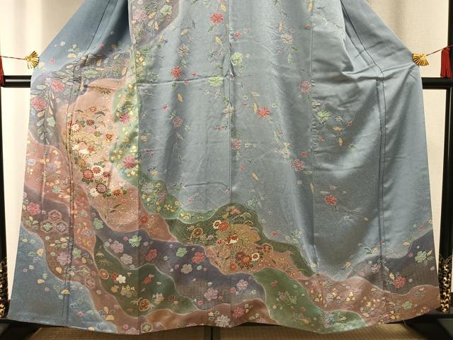 平和屋着物●訪問着　絞り　道長扇面花鳥文　金彩　正絹　逸品　AABG4393fy