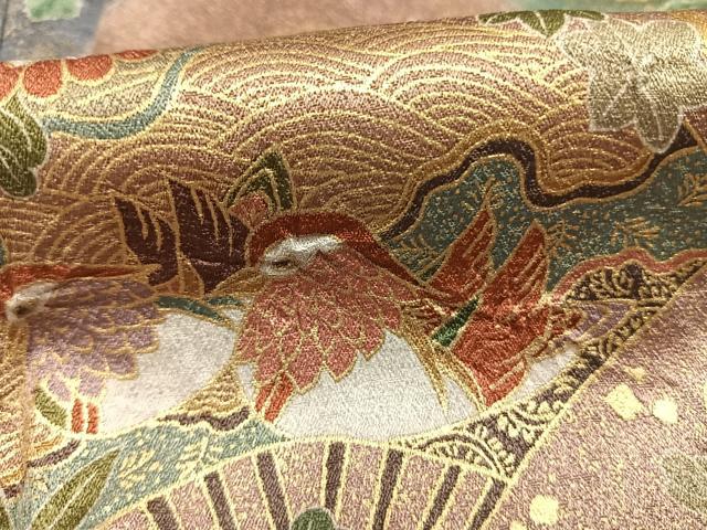 平和屋着物●訪問着　絞り　道長扇面花鳥文　金彩　正絹　逸品　AABG4393fy