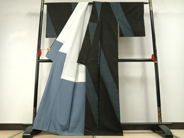 平和屋着物●本場大島紬　一元7マルキ　斜縞　黒地　正絹　逸品　未使用　AABG4394fy