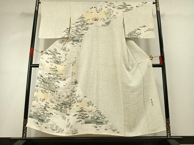 平和屋着物●手染屋　吉兵衛　訪問着　風景文　正絹　逸品　AABG4397fy