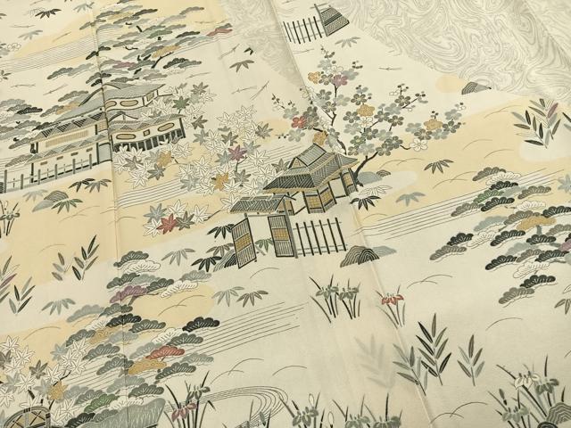 平和屋着物●手染屋　吉兵衛　訪問着　風景文　正絹　逸品　AABG4397fy