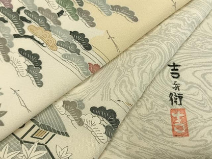 平和屋着物●手染屋　吉兵衛　訪問着　風景文　正絹　逸品　AABG4397fy