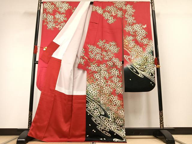 平和屋着物●豪華振袖　花蝶文　金銀彩　ロング丈　正絹　逸品　AABG4401fy