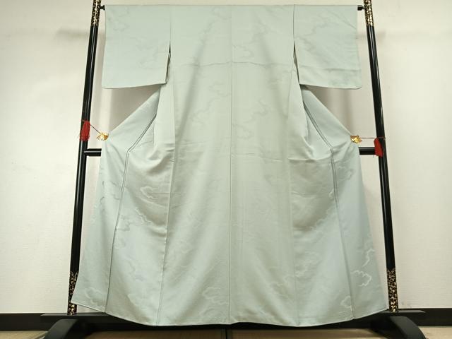平和屋着物●上質な色無地　雲取り地紋　月白色　正絹　逸品　AABG4402fy
