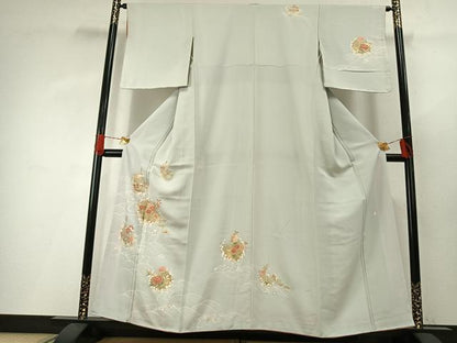 平和屋着物●十日町老舗ブランド　吉澤友禅　吾妻徳穂　訪問着　刺繍　草花文　金彩　正絹　逸品　AABG4405fy