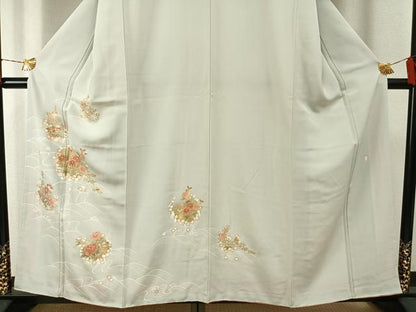 平和屋着物●十日町老舗ブランド　吉澤友禅　吾妻徳穂　訪問着　刺繍　草花文　金彩　正絹　逸品　AABG4405fy