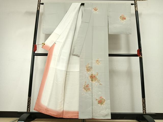 平和屋着物●十日町老舗ブランド　吉澤友禅　吾妻徳穂　訪問着　刺繍　草花文　金彩　正絹　逸品　AABG4405fy