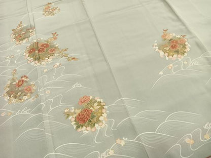 平和屋着物●十日町老舗ブランド　吉澤友禅　吾妻徳穂　訪問着　刺繍　草花文　金彩　正絹　逸品　AABG4405fy