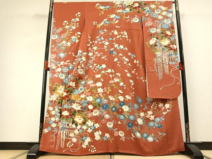 平和屋着物●豪華振袖　友禅　枝花文　金銀彩　正絹　逸品　AABG4406fy