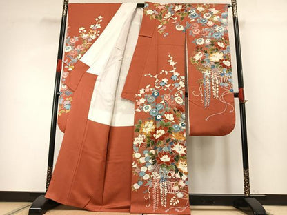 平和屋着物●豪華振袖　友禅　枝花文　金銀彩　正絹　逸品　AABG4406fy