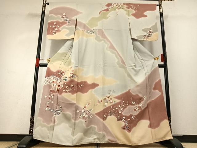 平和屋着物●創業460年・千總　訪問着　刺繍　風景花文　暈し染め　正絹　逸品　AABG4410fy