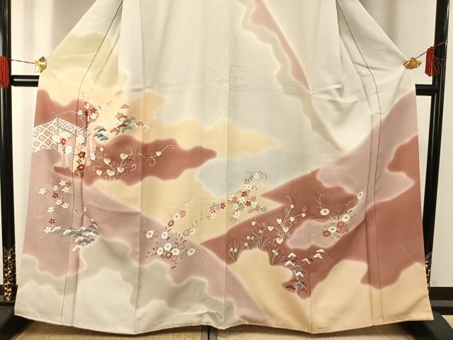 平和屋着物●創業460年・千總　訪問着　刺繍　風景花文　暈し染め　正絹　逸品　AABG4410fy