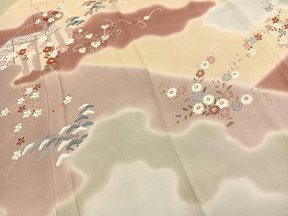 平和屋着物●創業460年・千總　訪問着　刺繍　風景花文　暈し染め　正絹　逸品　AABG4410fy