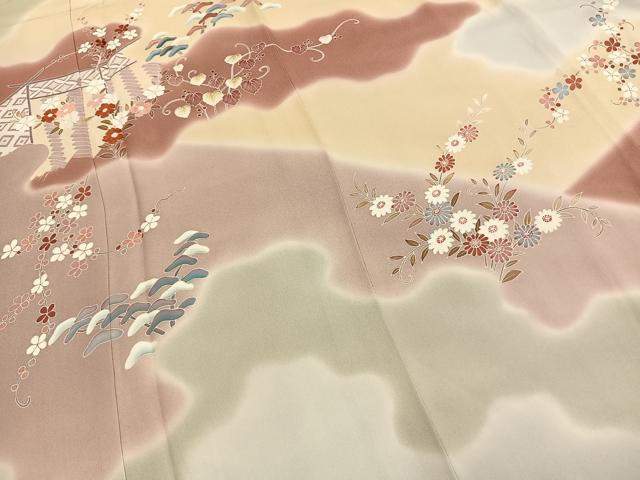 平和屋着物●創業460年・千總　訪問着　刺繍　風景花文　暈し染め　正絹　逸品　AABG4410fy