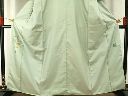平和屋着物●西陣　宮階織物　宮繍苑　里葉　訪問着　紬地　草花文　正絹　逸品　未使用　AABG4411fy