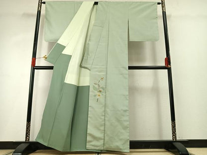 平和屋着物●西陣　宮階織物　宮繍苑　里葉　訪問着　紬地　草花文　正絹　逸品　未使用　AABG4411fy