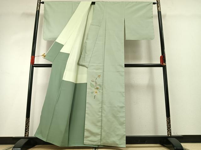 平和屋着物●西陣　宮階織物　宮繍苑　里葉　訪問着　紬地　草花文　正絹　逸品　未使用　AABG4411fy