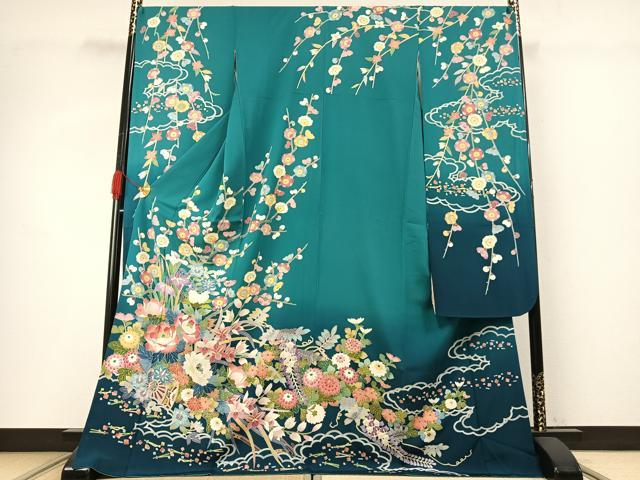 平和屋着物●豪華振袖　友禅　枝花文　暈し染め　正絹　逸品　AABG4412fy
