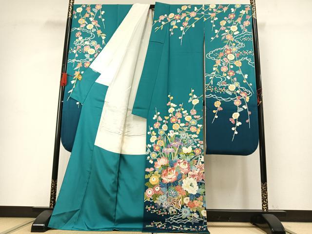 平和屋着物●豪華振袖　友禅　枝花文　暈し染め　正絹　逸品　AABG4412fy