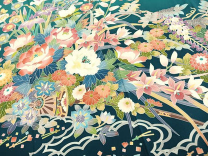 平和屋着物●豪華振袖　友禅　枝花文　暈し染め　正絹　逸品　AABG4412fy