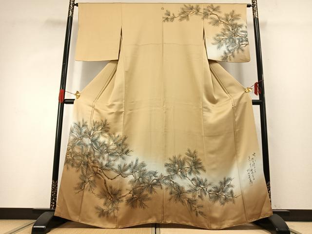 平和屋着物●村山笙嵐　訪問着　手描き　松　暈し染め　金彩　正絹　逸品　AABG4413fy