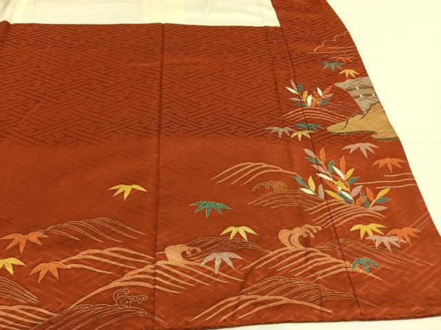 平和屋着物●豪華振袖　駒刺繍　風景花文　黒地　金彩　正絹　逸品　AABG4414fy
