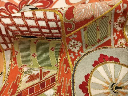 平和屋本店●アンティーク　大正ロマン　振袖　駒刺繍　御所車花文　黒地　金糸　金彩　正絹　逸品　AABG4419fy